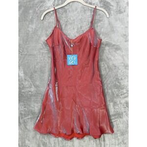 NEW VRG GRLMini Slip Dress Size 8 Rose Pink Satin Iridescent Shiny Y2k Party NWT
